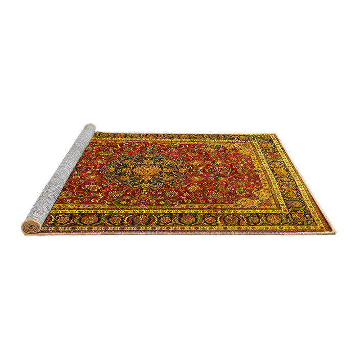 Sideview of Machine Washable Medallion Yellow Traditional Rug, wshtr1621yw