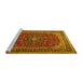 Sideview of Machine Washable Medallion Yellow Traditional Rug, wshtr1621yw