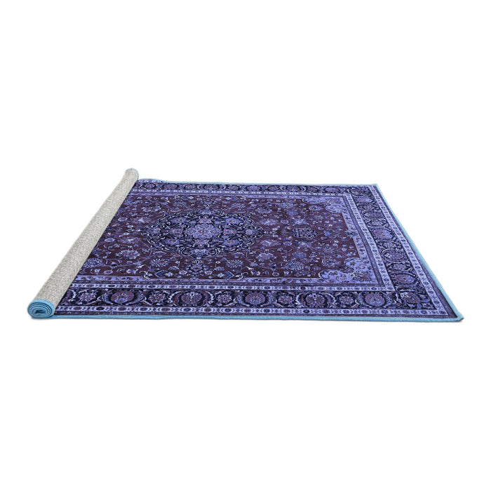 Sideview of Machine Washable Medallion Blue Traditional Rug, wshtr1621blu
