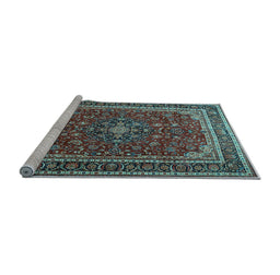 Sideview of Machine Washable Medallion Light Blue Traditional Rug, wshtr1621lblu