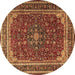 Round Medallion Brown Traditional Rug, tr1621brn