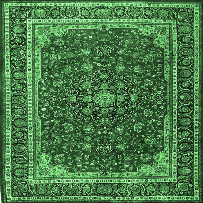 Square Medallion Emerald Green Traditional Rug, tr1621emgrn