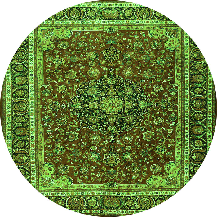 Square Medallion Green Traditional Rug, tr1621grn