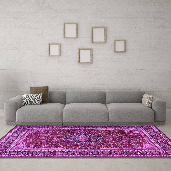 Machine Washable Medallion Purple Traditional Area Rugs in a Living Room, wshtr1621pur