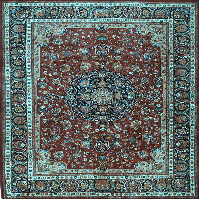 Square Machine Washable Medallion Light Blue Traditional Rug, wshtr1621lblu