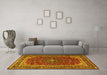 Machine Washable Medallion Yellow Traditional Rug in a Living Room, wshtr1621yw