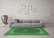 Machine Washable Medallion Emerald Green Traditional Area Rugs in a Living Room,, wshtr1621emgrn