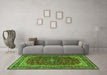 Machine Washable Medallion Green Traditional Area Rugs in a Living Room,, wshtr1621grn