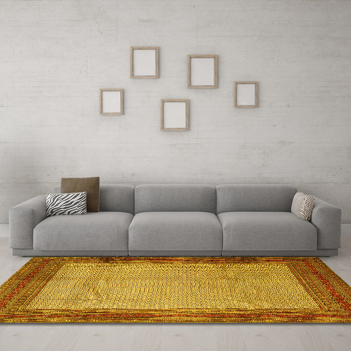 Machine Washable Persian Yellow Traditional Rug in a Living Room, wshtr1622yw