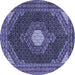 Round Machine Washable Medallion Blue Traditional Rug, wshtr1623blu