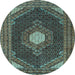 Round Machine Washable Medallion Light Blue Traditional Rug, wshtr1623lblu