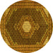 Round Machine Washable Medallion Yellow Traditional Rug, wshtr1623yw