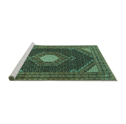 Sideview of Machine Washable Medallion Turquoise Traditional Area Rugs, wshtr1623turq