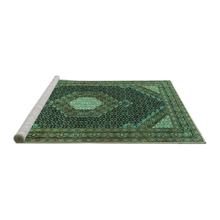 Sideview of Machine Washable Medallion Turquoise Traditional Area Rugs, wshtr1623turq