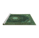 Sideview of Machine Washable Medallion Turquoise Traditional Area Rugs, wshtr1623turq