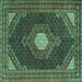 Square Medallion Turquoise Traditional Rug, tr1623turq