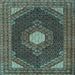 Square Machine Washable Medallion Light Blue Traditional Rug, wshtr1623lblu