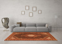 Machine Washable Medallion Orange Traditional Rug, wshtr1623org