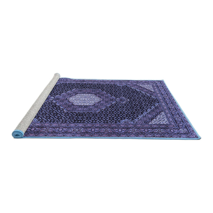Sideview of Machine Washable Medallion Blue Traditional Rug, wshtr1623blu