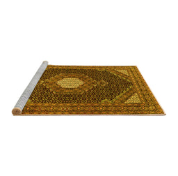 Sideview of Machine Washable Medallion Yellow Traditional Rug, wshtr1623yw
