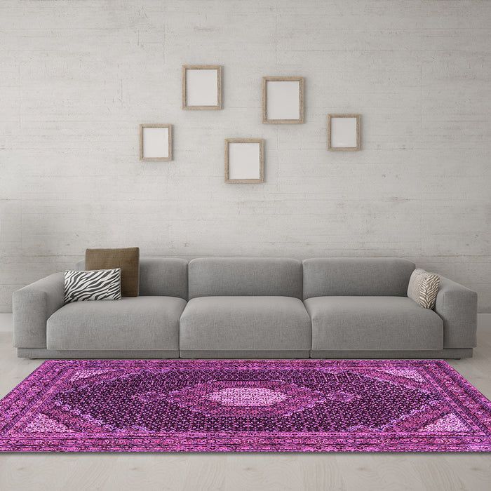 Machine Washable Medallion Purple Traditional Area Rugs in a Living Room, wshtr1623pur