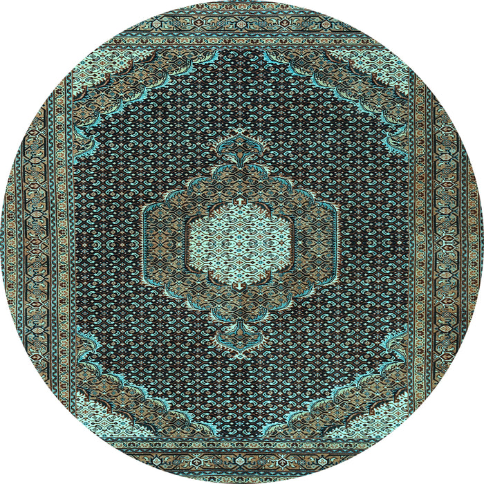 Round Medallion Light Blue Traditional Rug, tr1623lblu