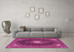 Machine Washable Medallion Pink Traditional Rug in a Living Room, wshtr1623pnk