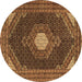 Round Machine Washable Medallion Brown Traditional Rug, wshtr1623brn