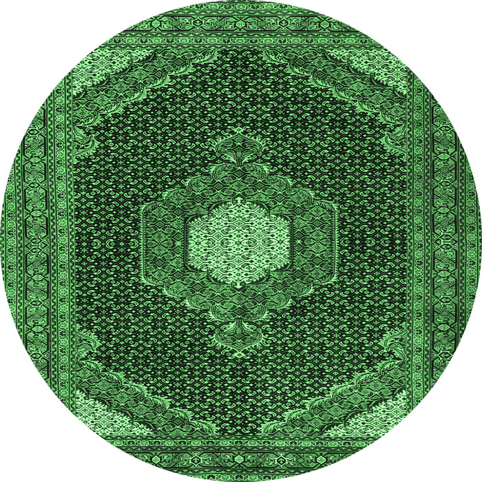 Round Machine Washable Medallion Emerald Green Traditional Area Rugs, wshtr1623emgrn