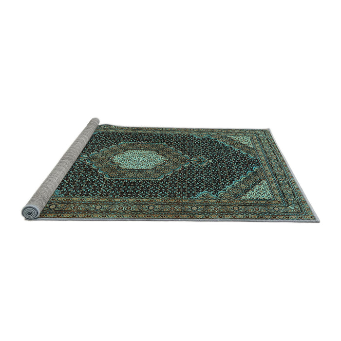 Sideview of Machine Washable Medallion Light Blue Traditional Rug, wshtr1623lblu