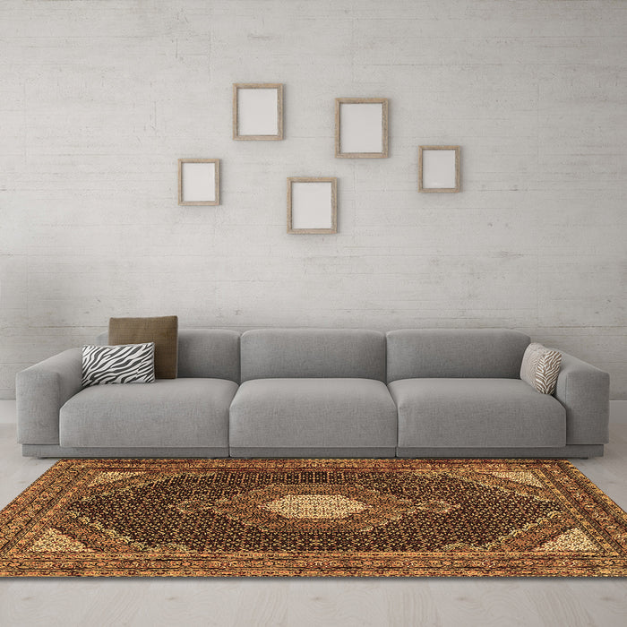 Machine Washable Medallion Brown Traditional Rug in a Living Room,, wshtr1623brn