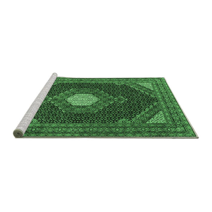Sideview of Machine Washable Medallion Emerald Green Traditional Area Rugs, wshtr1623emgrn
