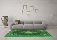 Machine Washable Medallion Emerald Green Traditional Rug, wshtr1623emgrn