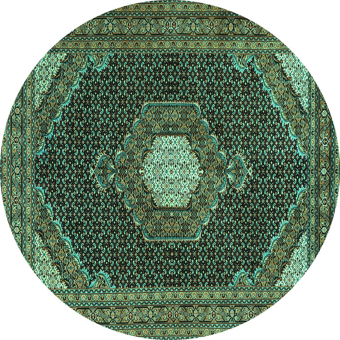 Round Medallion Turquoise Traditional Rug, tr1623turq