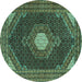 Round Medallion Turquoise Traditional Rug, tr1623turq
