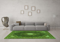 Machine Washable Medallion Green Traditional Rug, wshtr1623grn