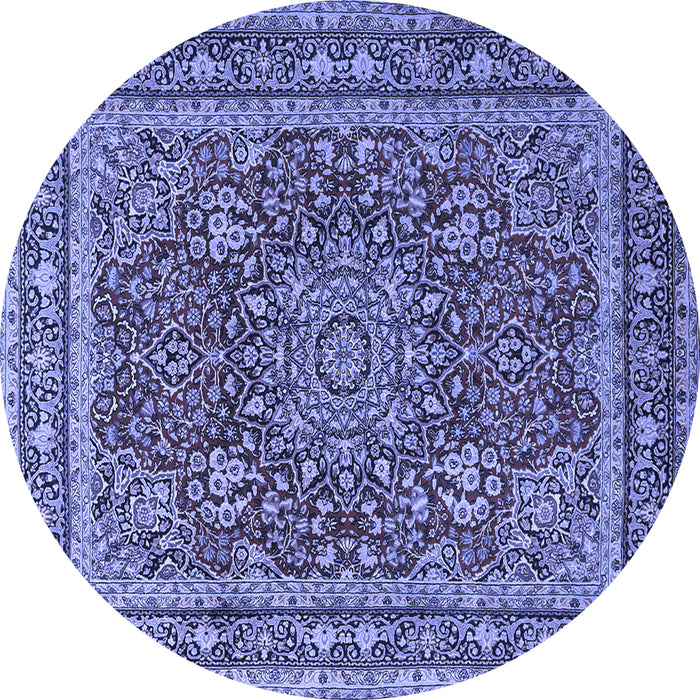 Round Machine Washable Medallion Blue Traditional Rug, wshtr1624blu