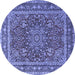 Round Machine Washable Medallion Blue Traditional Rug, wshtr1624blu