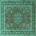 Square Medallion Turquoise Traditional Rug, tr1624turq