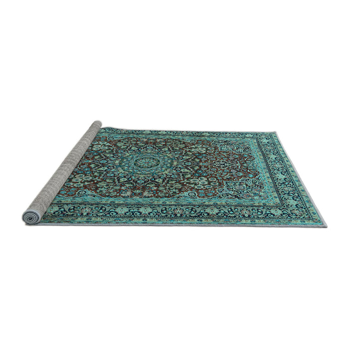 Sideview of Machine Washable Medallion Light Blue Traditional Rug, wshtr1624lblu
