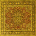 Square Machine Washable Medallion Yellow Traditional Rug, wshtr1624yw