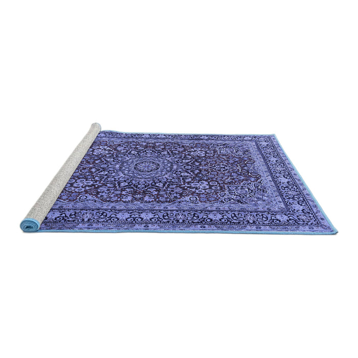 Sideview of Machine Washable Medallion Blue Traditional Rug, wshtr1624blu