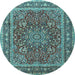 Round Machine Washable Medallion Light Blue Traditional Rug, wshtr1624lblu