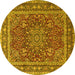 Round Machine Washable Medallion Yellow Traditional Rug, wshtr1624yw