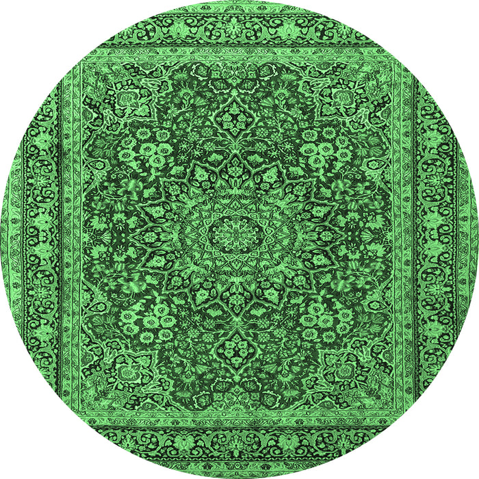 Round Machine Washable Medallion Emerald Green Traditional Area Rugs, wshtr1624emgrn