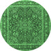 Round Machine Washable Medallion Emerald Green Traditional Area Rugs, wshtr1624emgrn