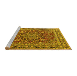 Sideview of Machine Washable Medallion Yellow Traditional Rug, wshtr1624yw