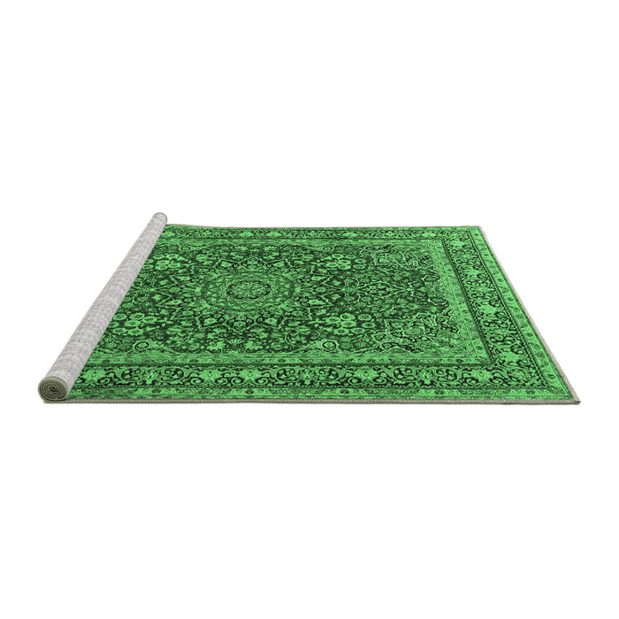 Sideview of Machine Washable Medallion Emerald Green Traditional Area Rugs, wshtr1624emgrn