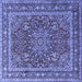 Square Machine Washable Medallion Blue Traditional Rug, wshtr1624blu