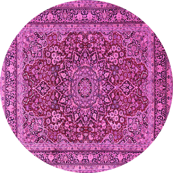 Round Machine Washable Medallion Pink Traditional Rug, wshtr1624pnk